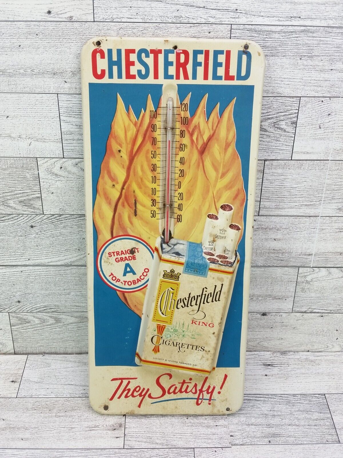 Circa 1950's Chesterfield Cigarettes Vintage 3D Metal Thermometer Sign Display