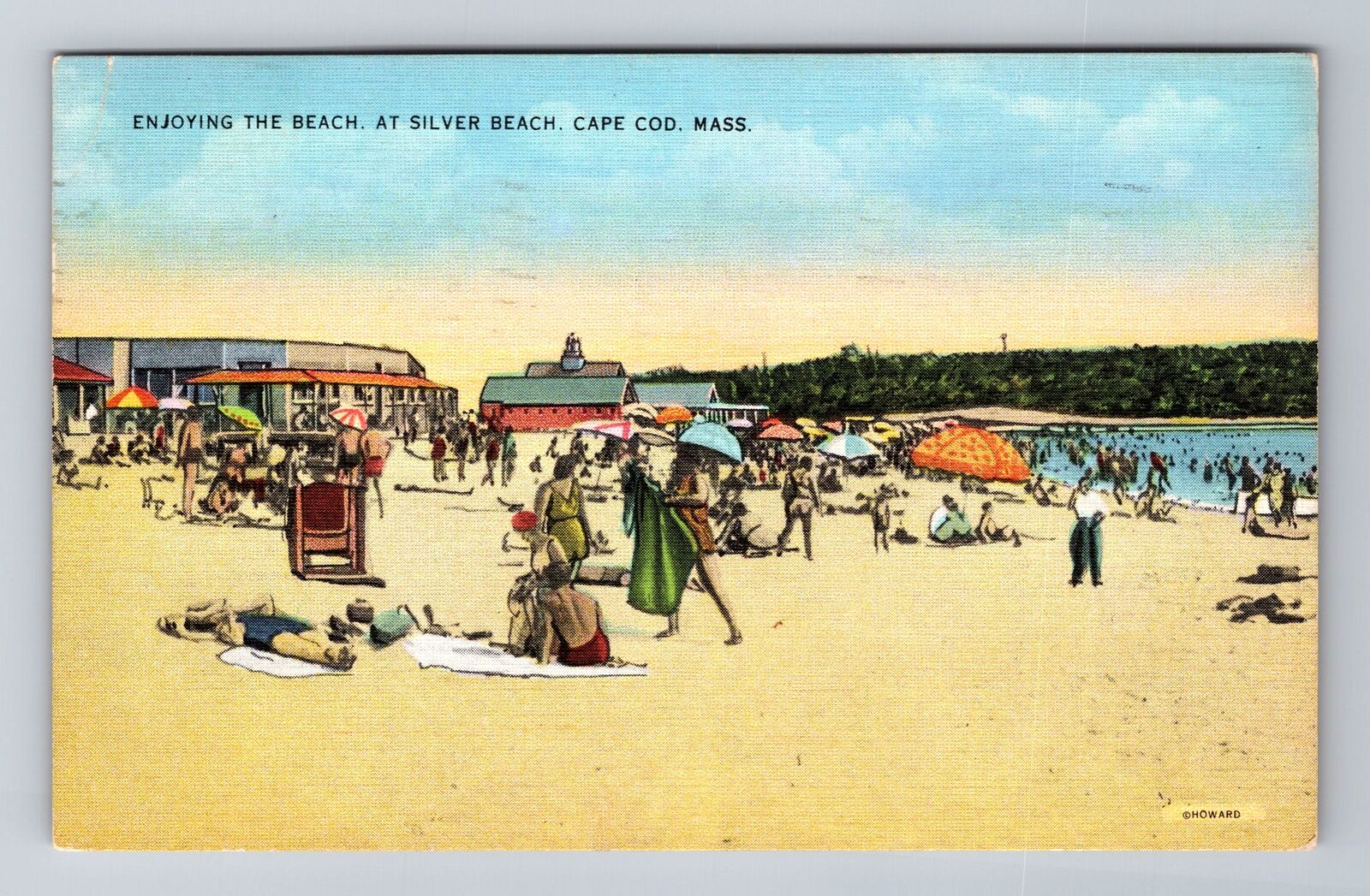 Cape Cod MA-Massachusetts, Enjoying Beach Silver Beach, Vintage c1940 Postcard