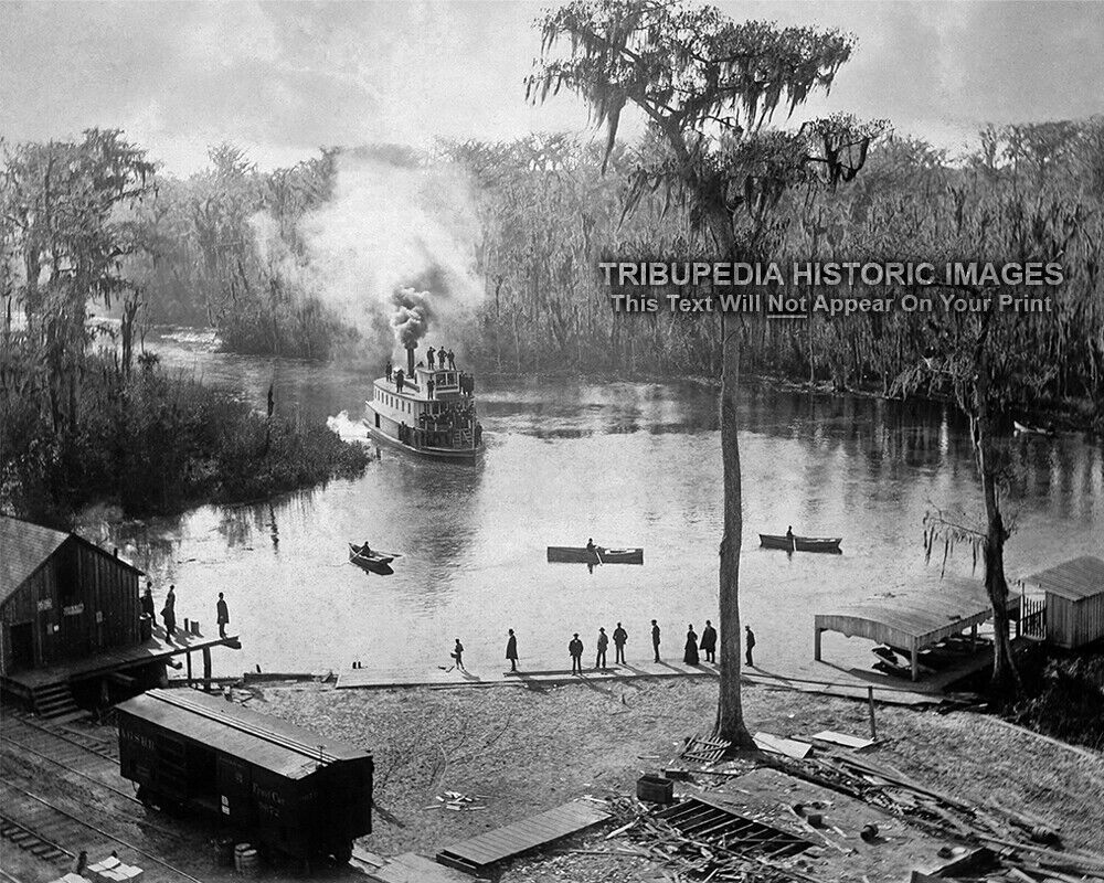 1886 Stern-Wheeler Photograph * Florida Port Beautiful Boat Ship & Dock Scene