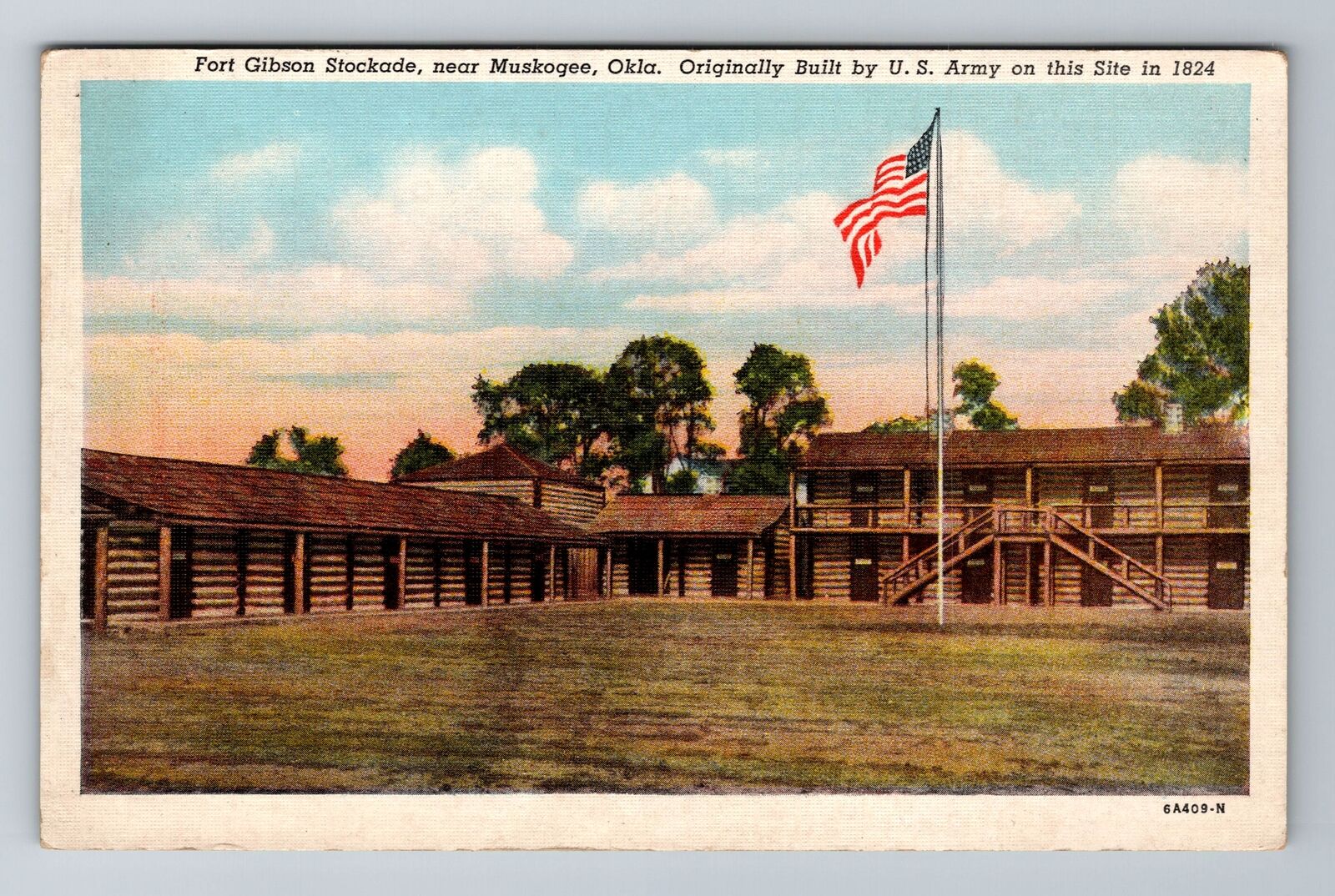 Muskogee OK-Oklahoma, Fort Gibson Stockade, Antique, Vintage Souvenir Postcard