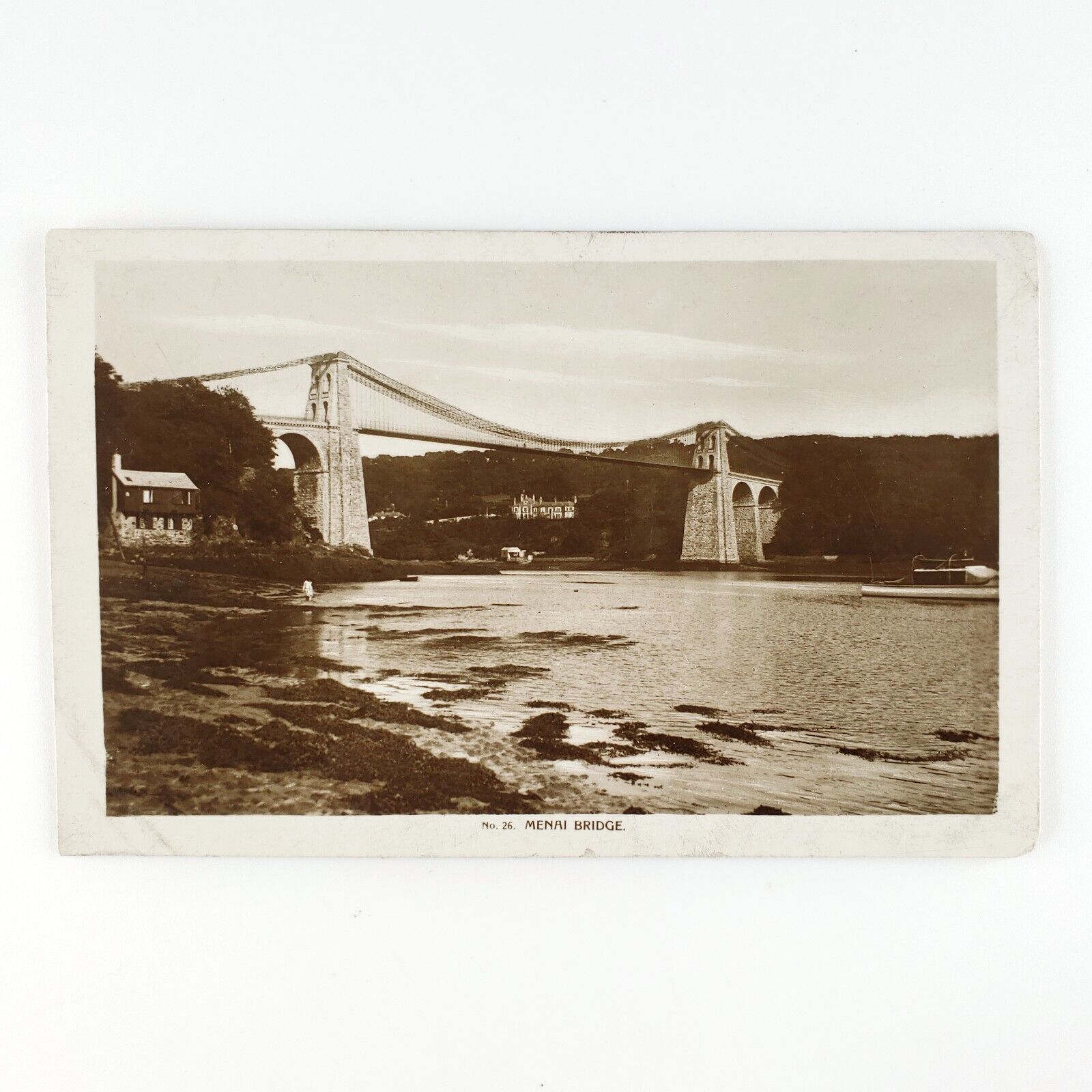 Menai Strait Suspension Bridge RPPC Postcard 1940s Anglesey Wales Photo D1494