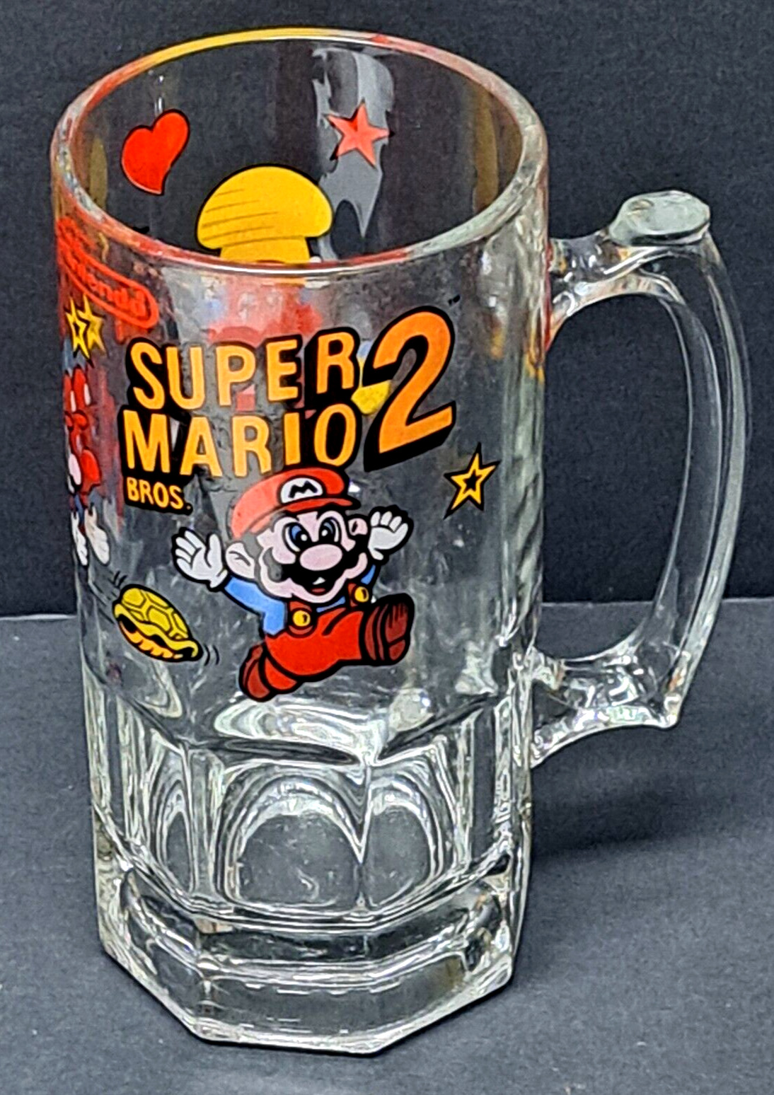 Large 1989 glass beer mug Nintendo Super Mario Bros. 2 pre-owned