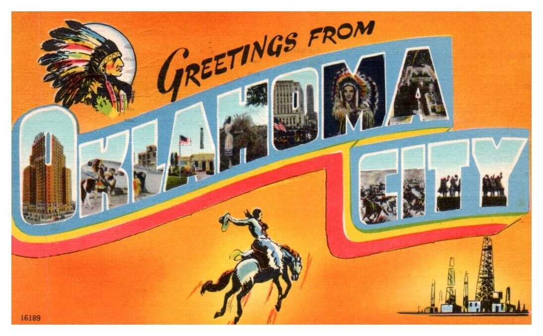 GREETINGS from OKLAHOMA CITY, OK linen c1948 - Postcard