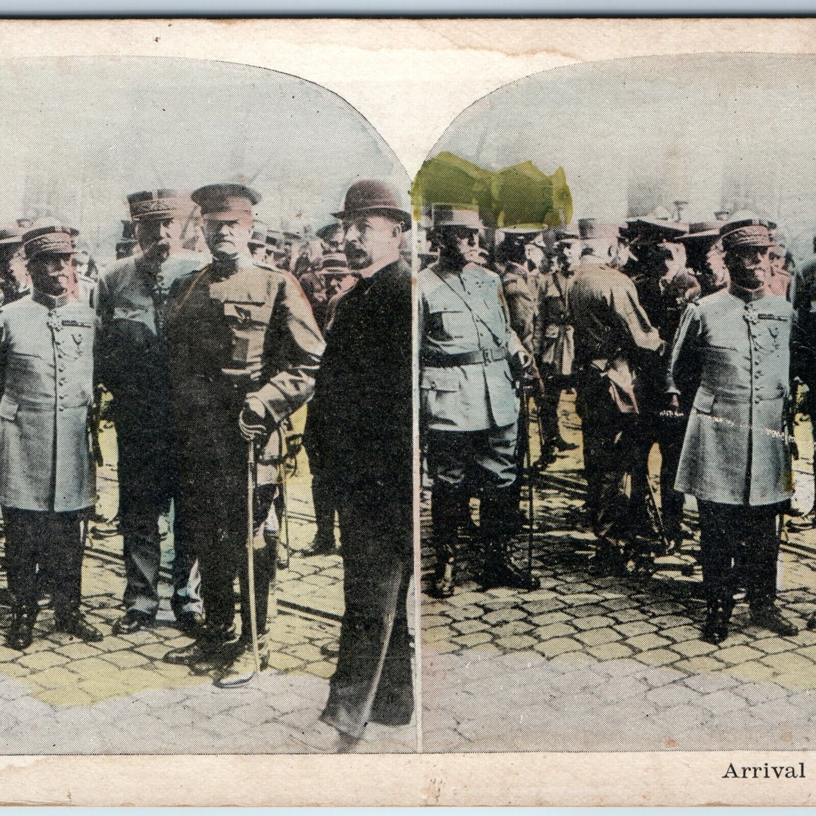 c1910s WWI General Arrival France Joseph Joffre Litho Photo Stereoview Army V47