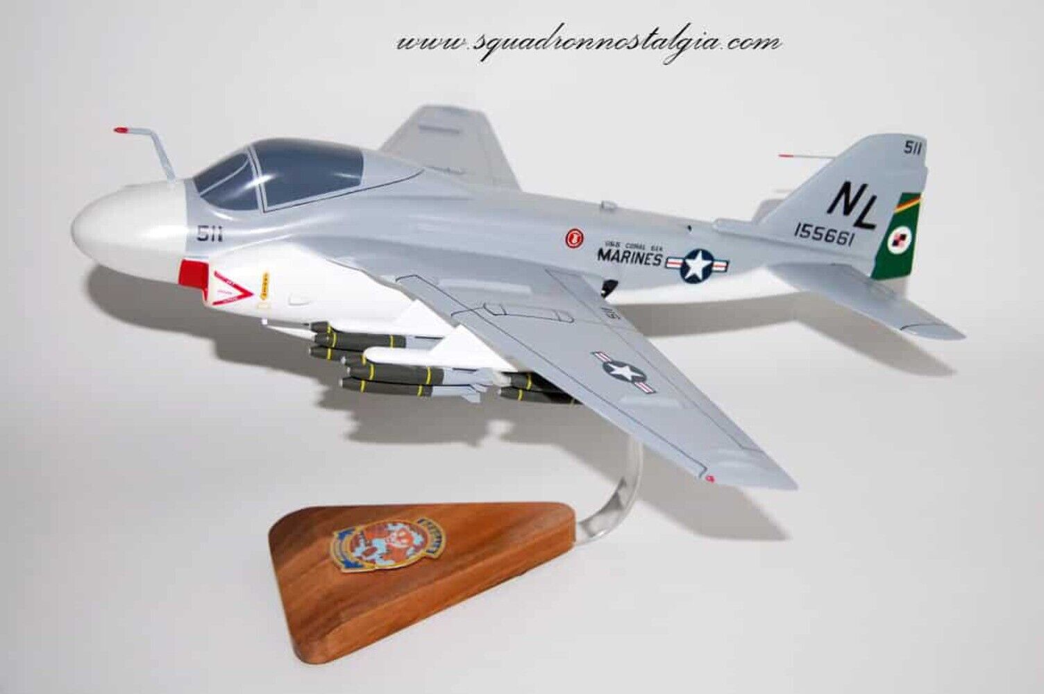 VMA(AW)-224 Fighting Bengals A-6 Intruder Model, 1/36th Scale, Mahogany, Marines