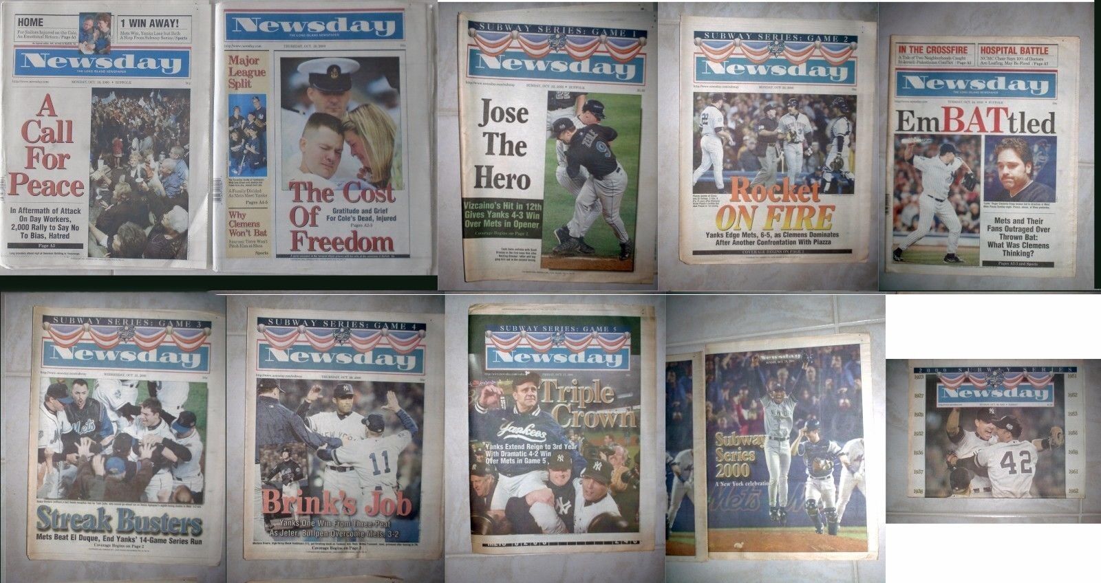 Subway Series Mets/Yankees Oct 2000 Commemorative Newspaper Collection-lot of 10