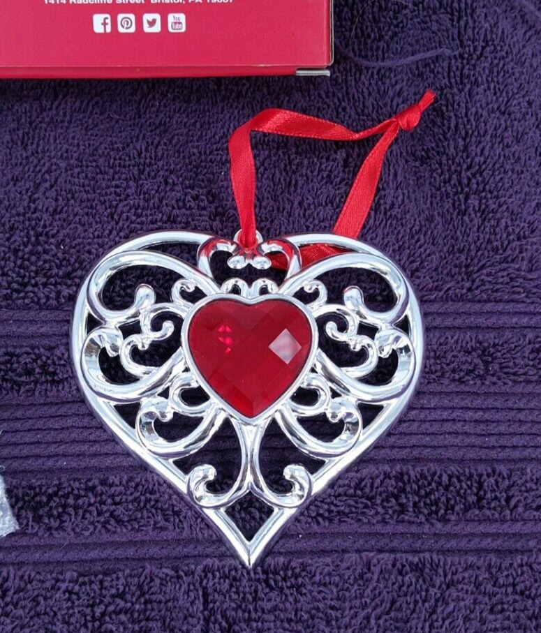 Lenox Bejeweled Heart Christmas Ornament Silverplate