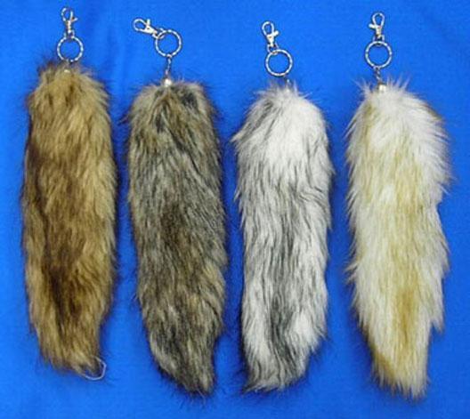 12 JUMBO NATURAL color FOX TAIL KEY CHAIN foxes wild animals novelty animal fur