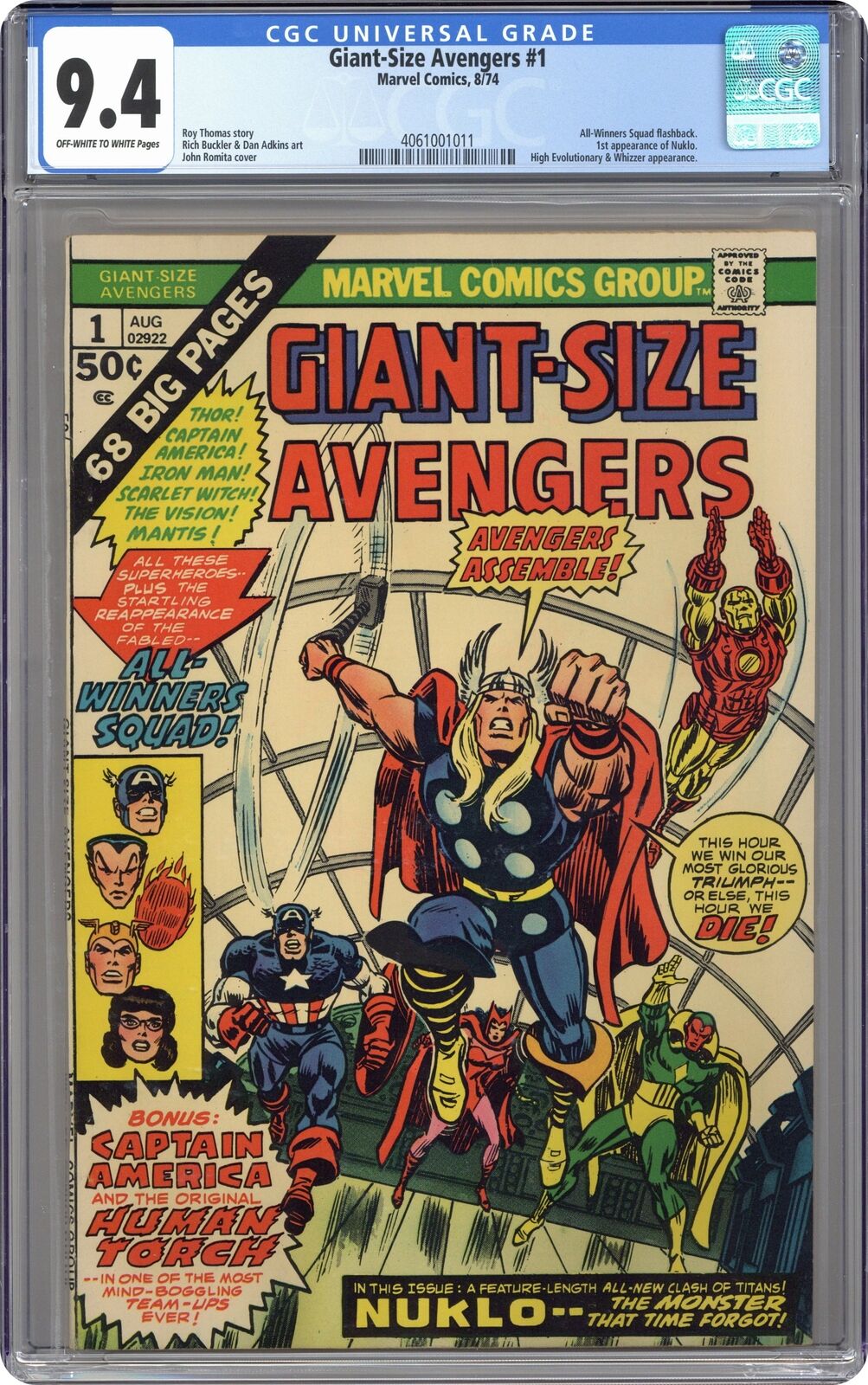 Giant Size Avengers #1 CGC 9.4 1974 4061001011