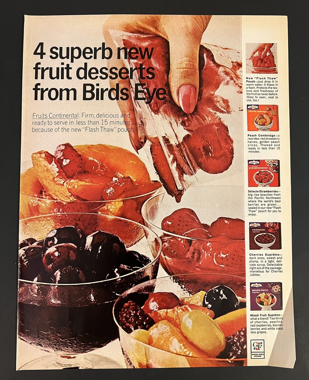 Birds Eye 1967 Life Print Add 13x11 Fruit Deserts Colorful