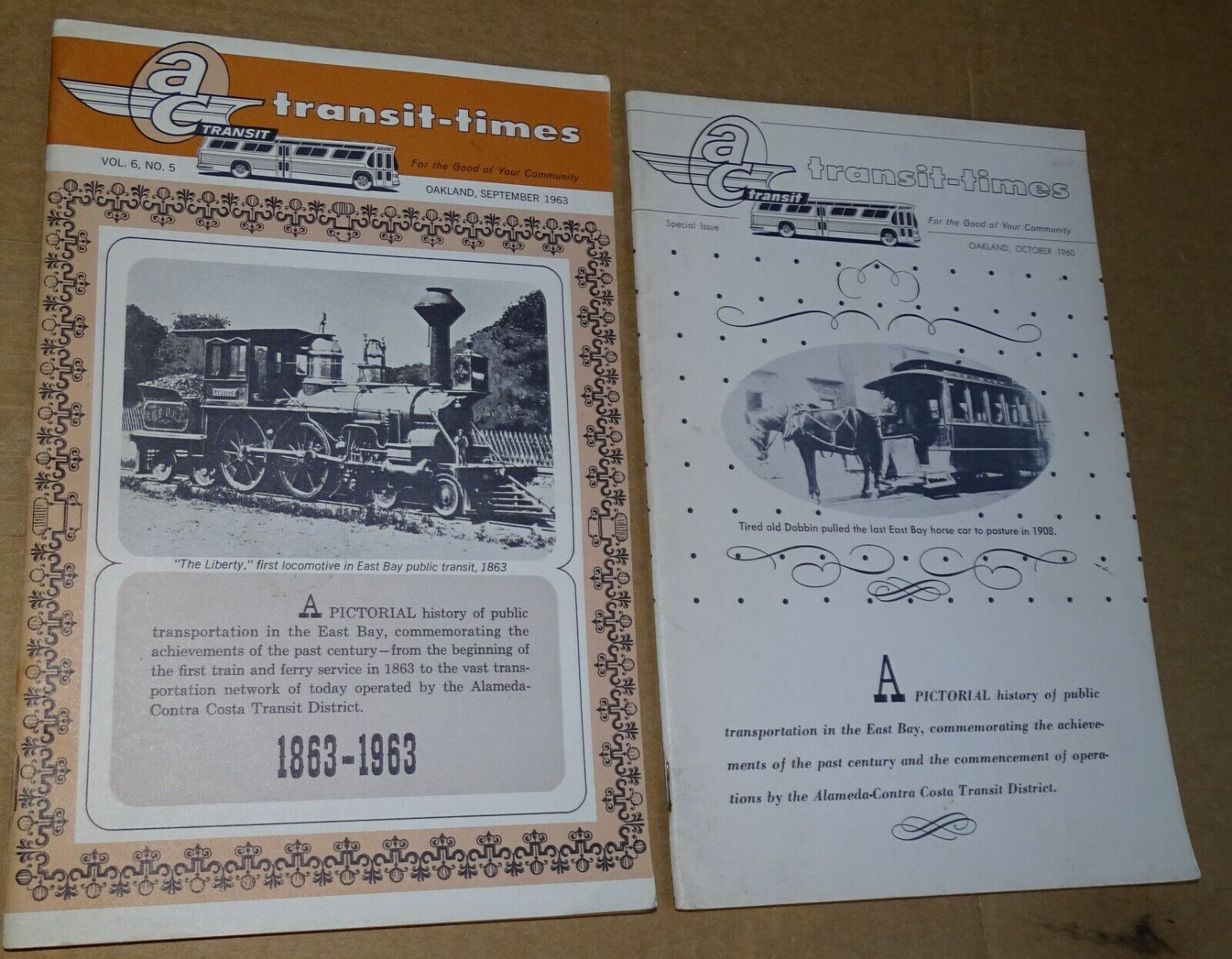 Oct. 1960 & Sept. 1963 AC TRANSIT TIMES Oakland CA. (Transportation History)