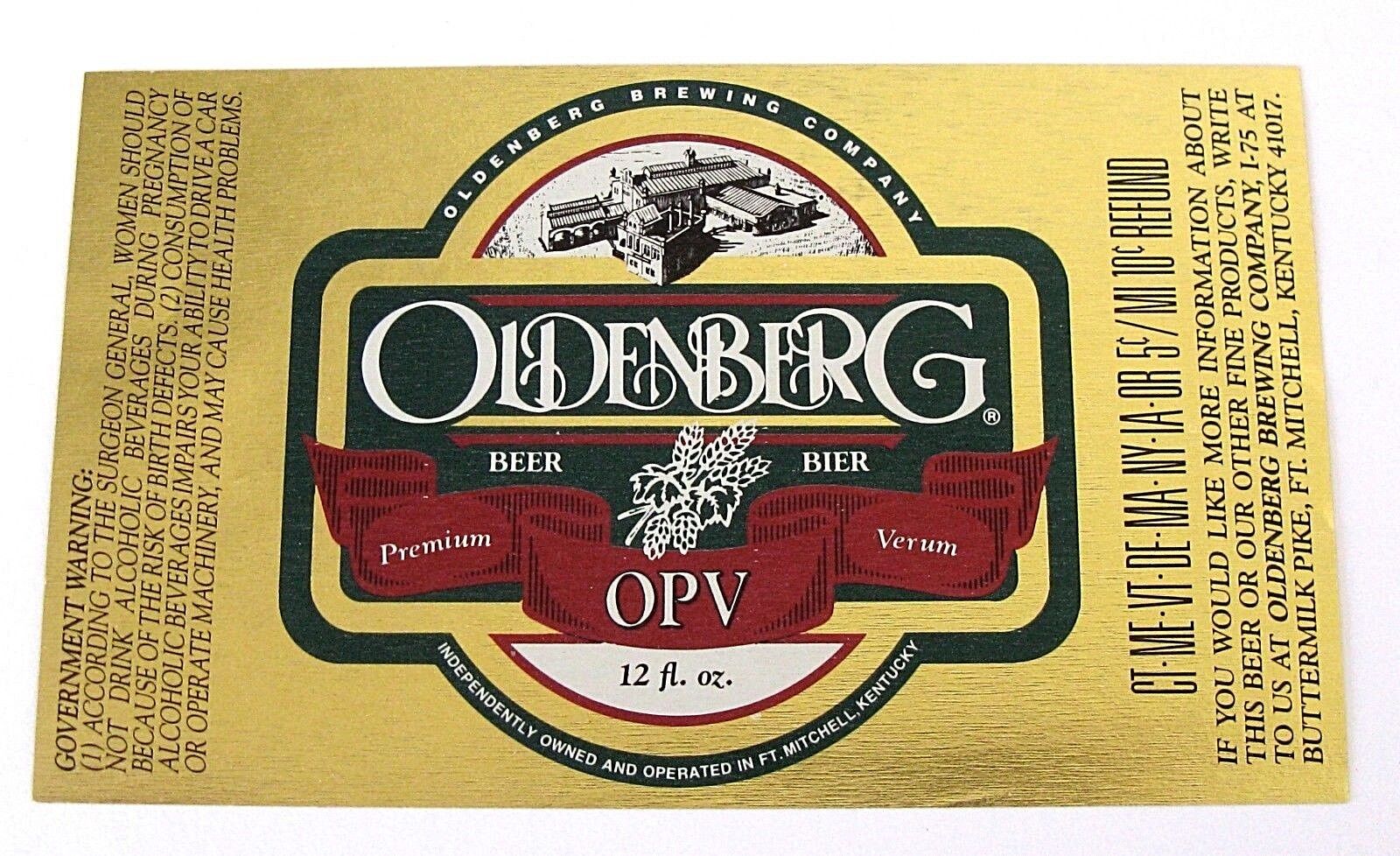 Oldenberg Brewing OLDENBERG OPV beer label KY 12oz Var. #3