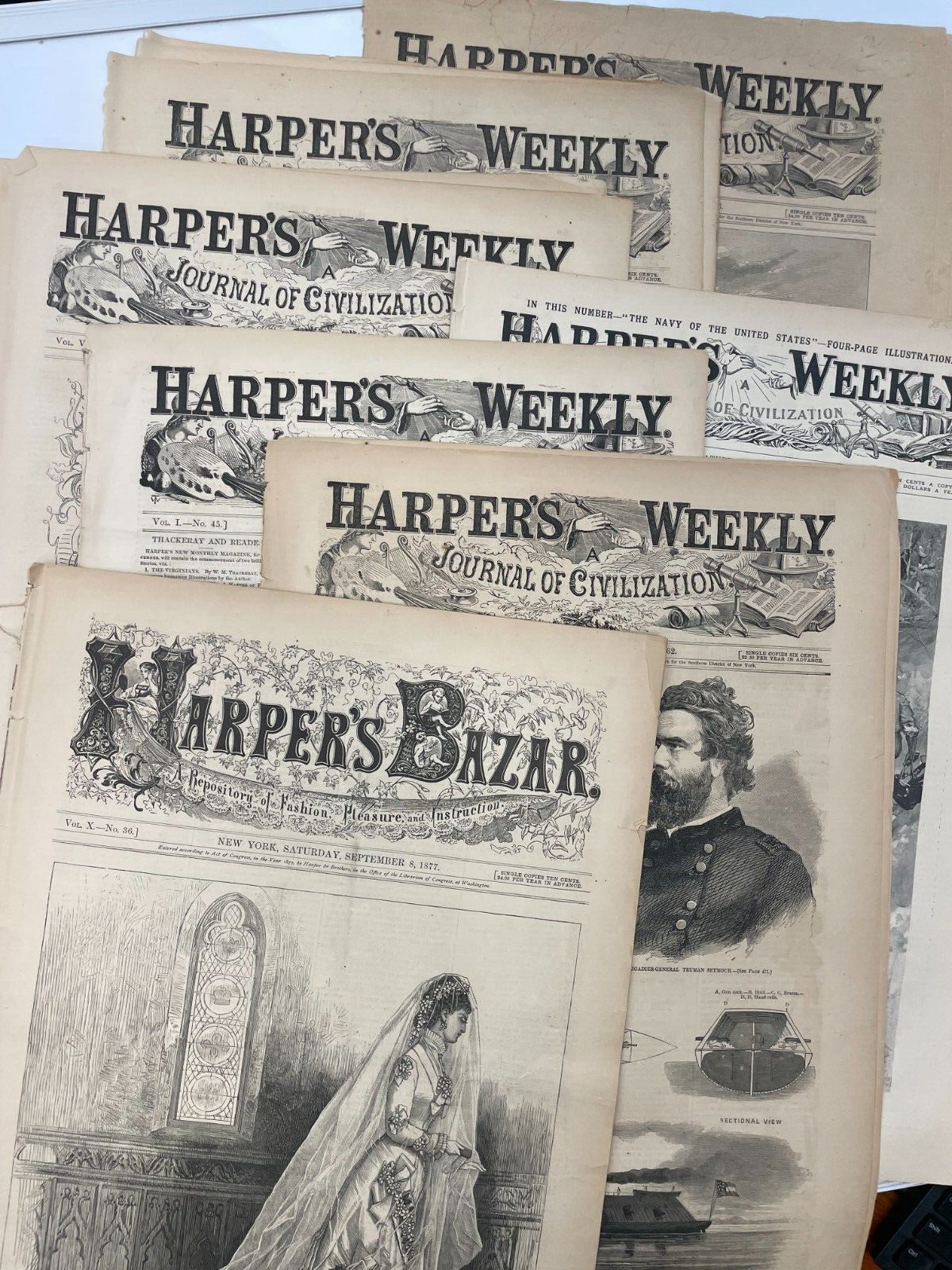 Harper's Weekly & Harper's Bazar Pre-1900 Vintage Newspapers Lot of 7