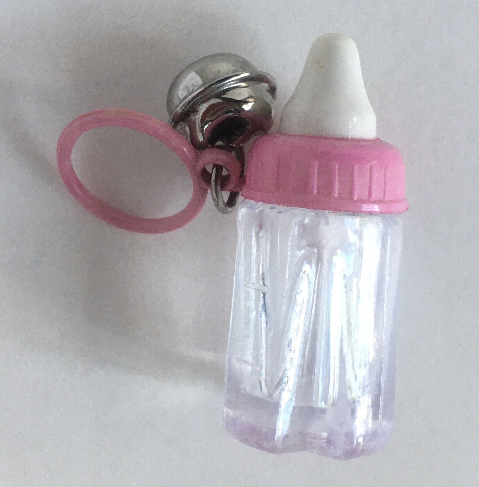 Vintage 80s Plastic Charm Pink Baby Bottle and Bell For 80s Necklace