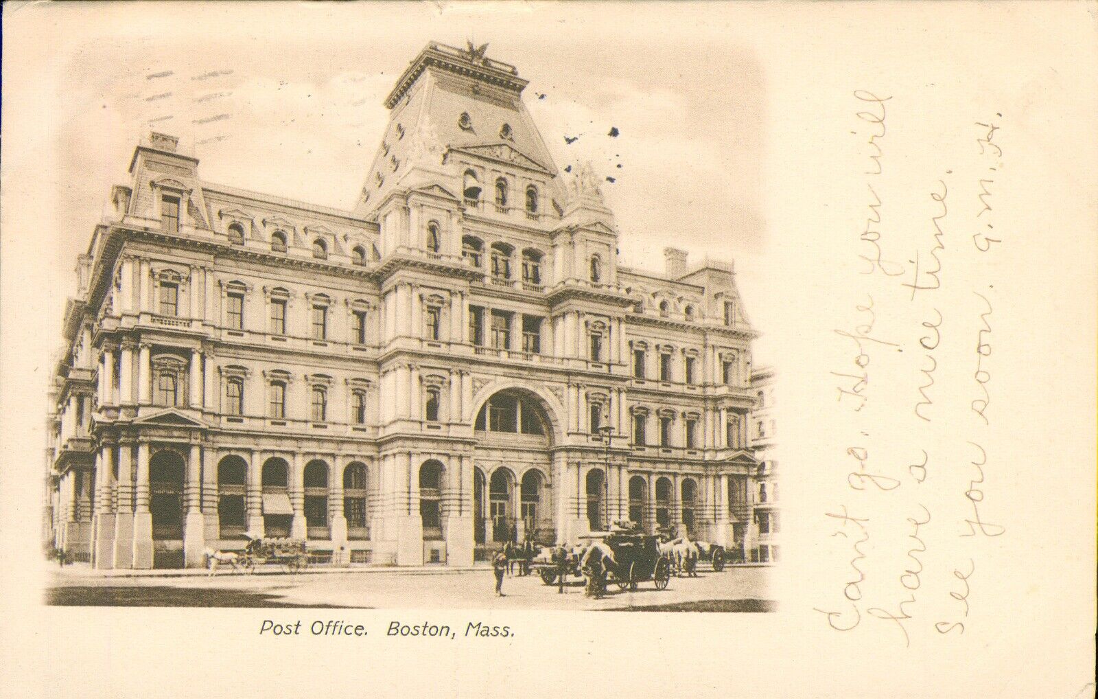 RPPC 1907 Antique Postcard BOSTON,Mass. POST OFFICE Real Photo undivided back