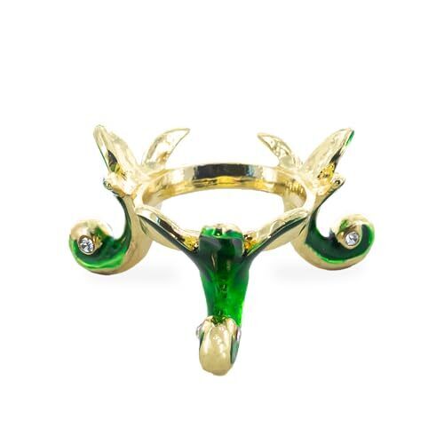 Green Leaves Gold Tone Metal Green Egg Stand Holder