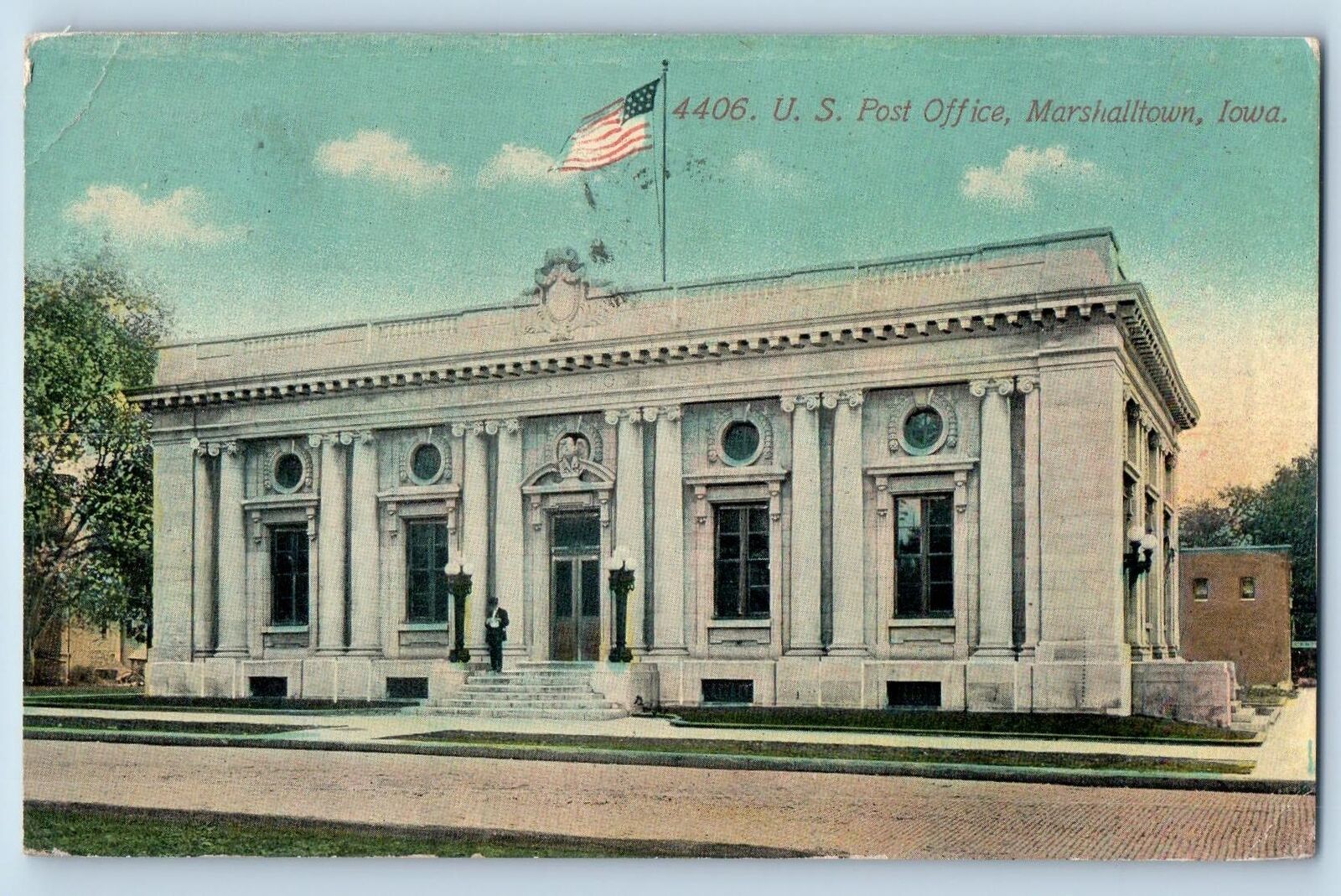 Marshalltown Iowa IA Postcard U.S. Post Office Building Exterior 1913 Antique