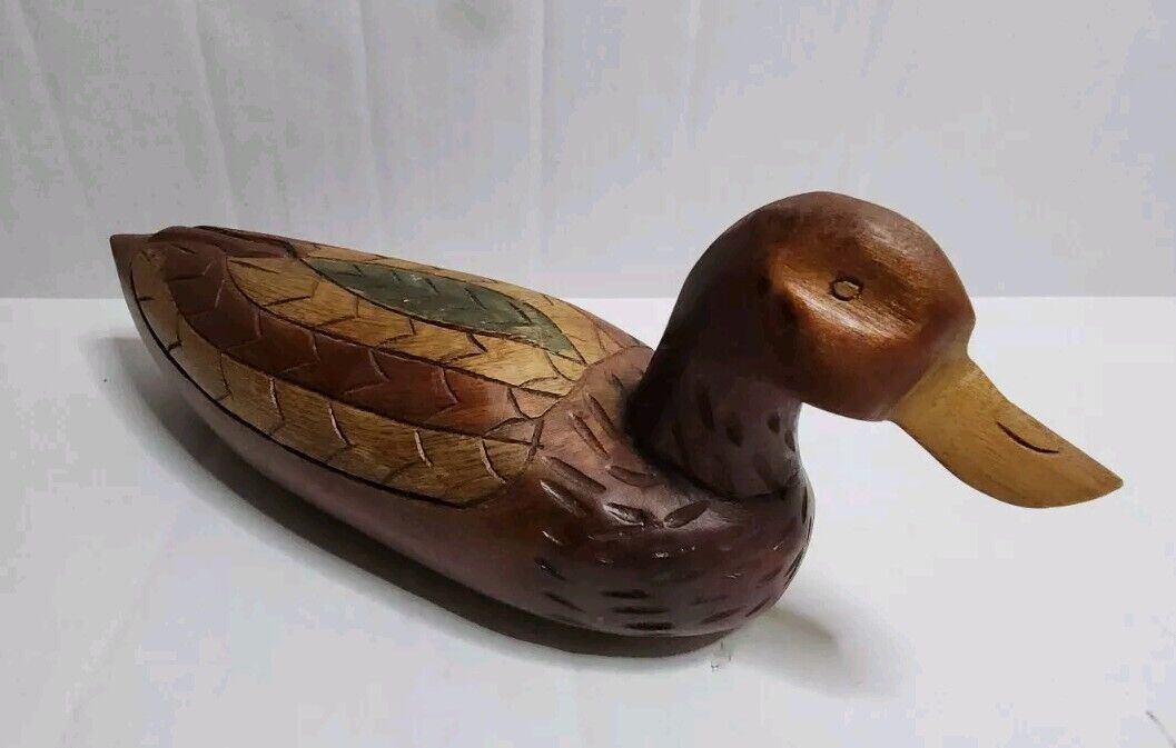 Vintage Wooden Duck Hand Carved Hand Painted  Decor Folk Art Decoy