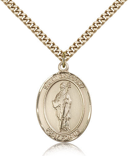 Saint Gregory The Great Medal For Men - Gold Filled Necklace On 24 Chain - 3...