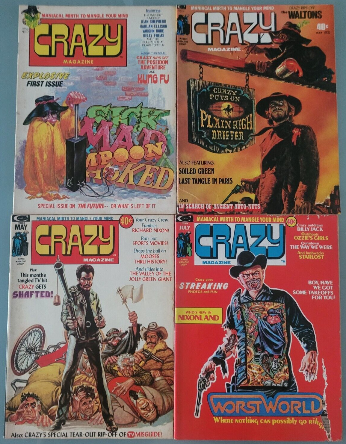 CRAZY MAGAZINE SET OF 8 ISSUES (1973) MARVEL COMICS HUMOR #1 3 4 5 6 7 8 9