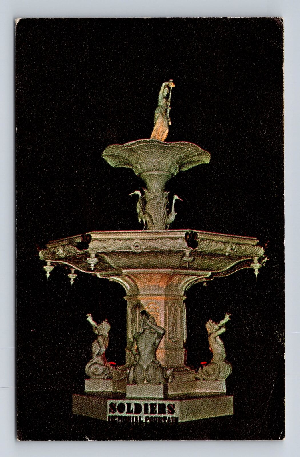 Poughkeepsie NY-New York, Soldiers Memorial Fountain, Antique Vintage Postcard