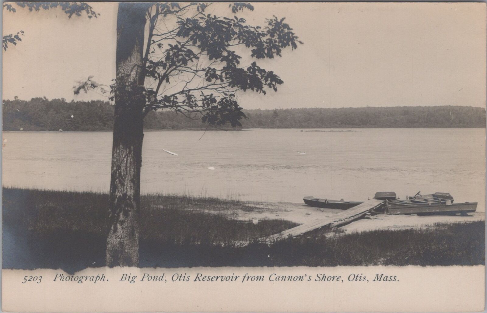 Boats Big Pond, Otis Reservoir from Cannon's Shore, Massachusetts RPPC Postcard
