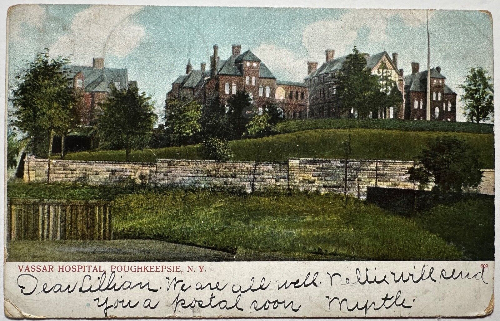 Vassar Hospital Poughkeepsie New York Postcard c1900s