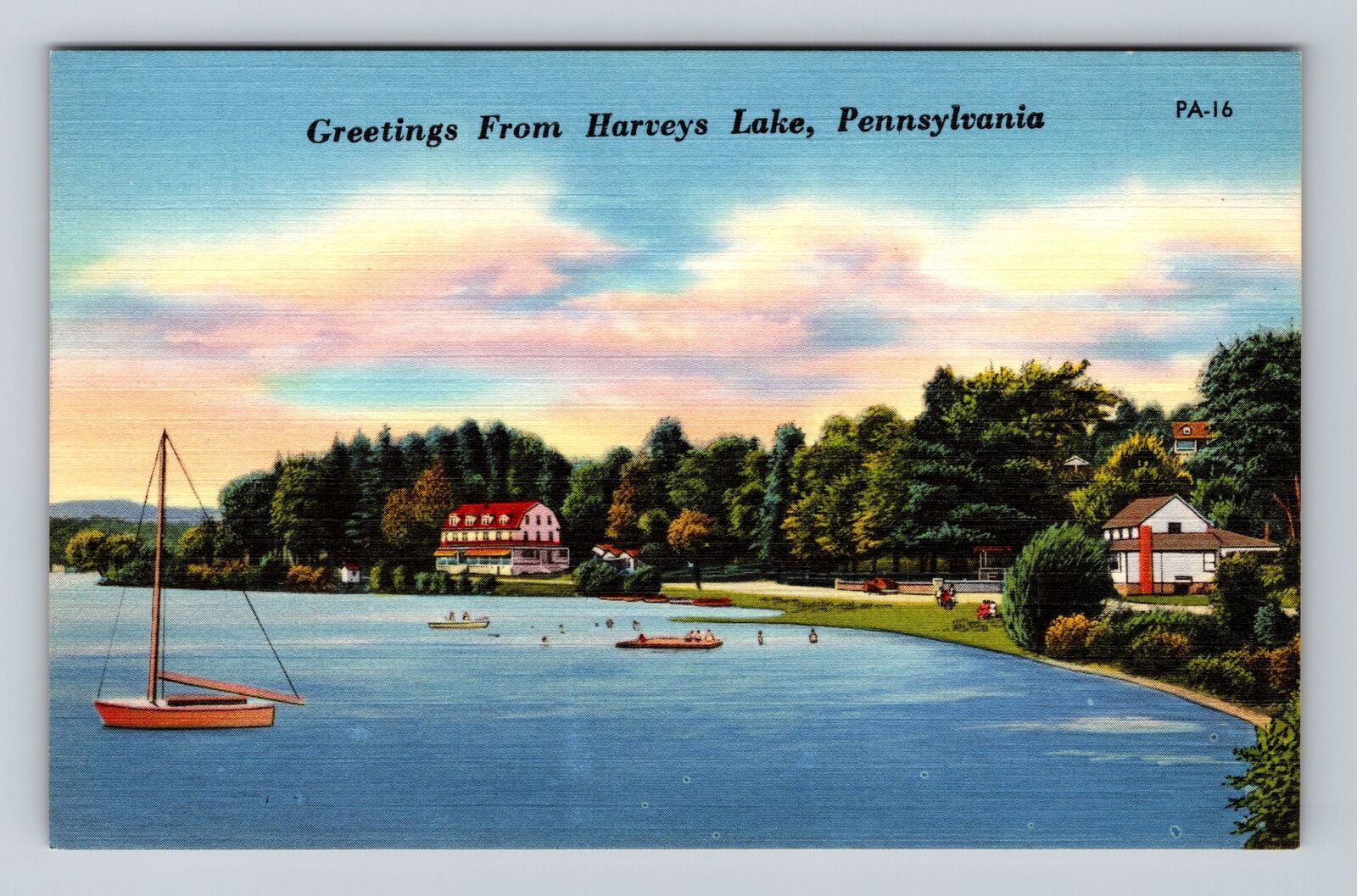 Harveys Lake PA-Pennsylvania, Scenic General Greetings Lake, Vintage Postcard