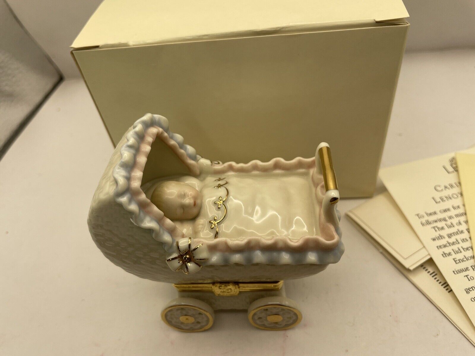 NIB Vintage Lenox Darling Dreamers Treasure Box Baby Carriage GA54