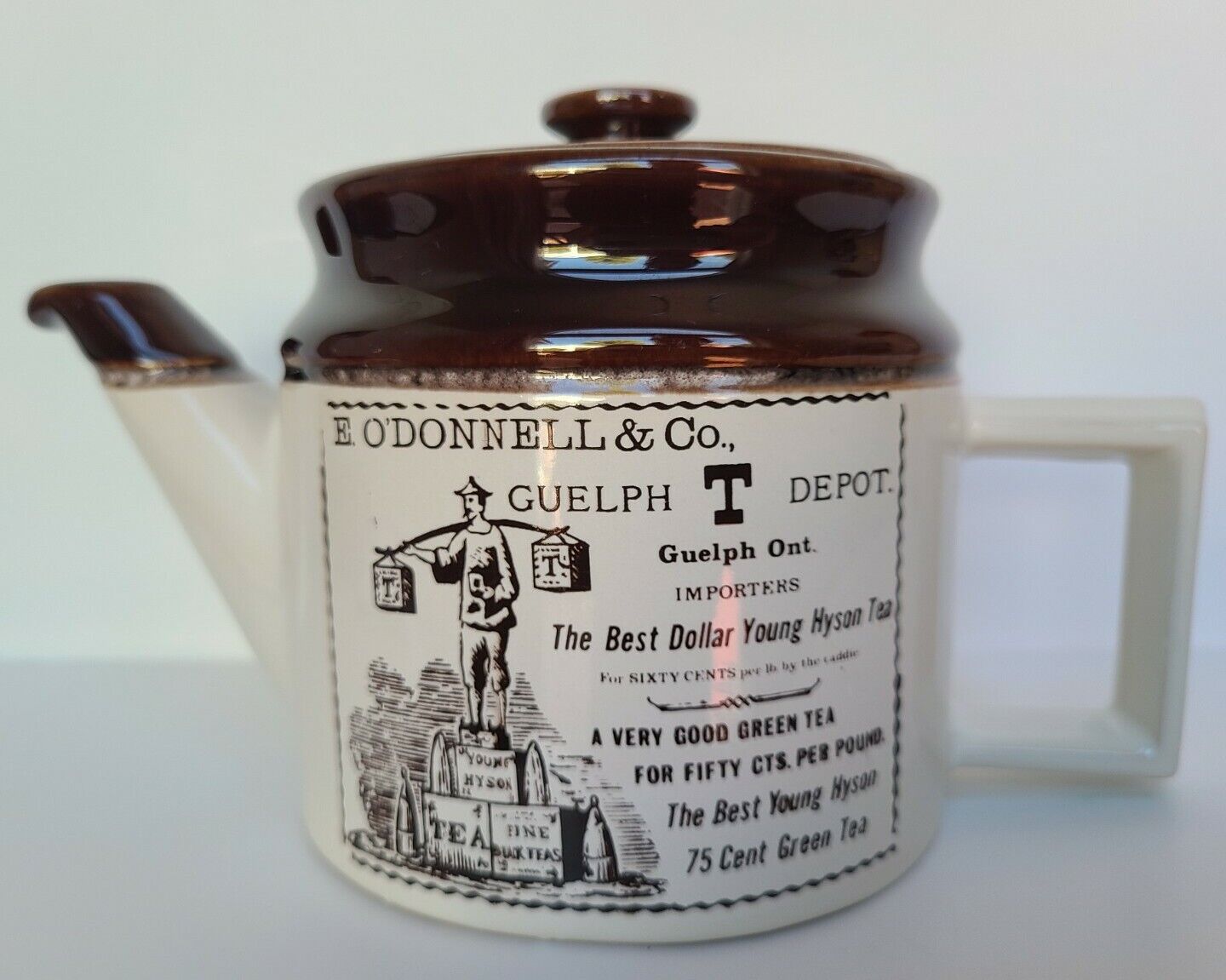 Vintage Abenakis Pottery Coffee Tea Pot Canada-E. O\'Donnell & Co. Guelph T Depot