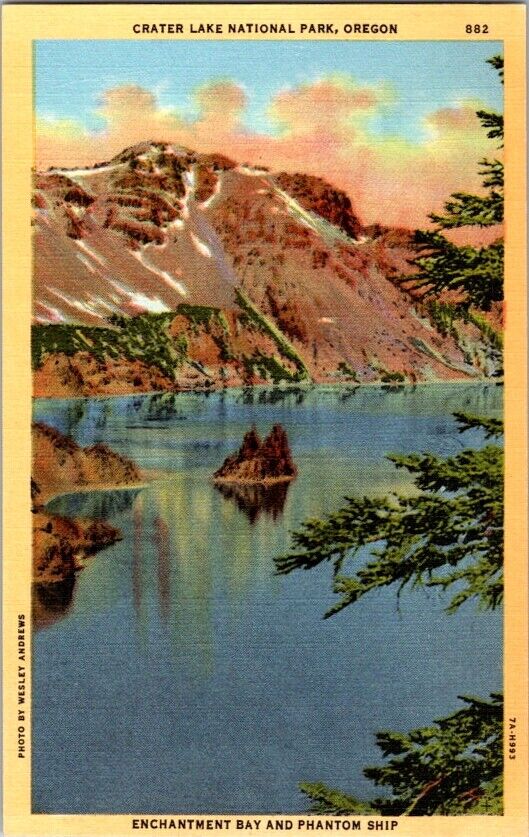 Postcard Crater Lake National Park OR Oregon Enchantment Bay Phantom Ship  G-789
