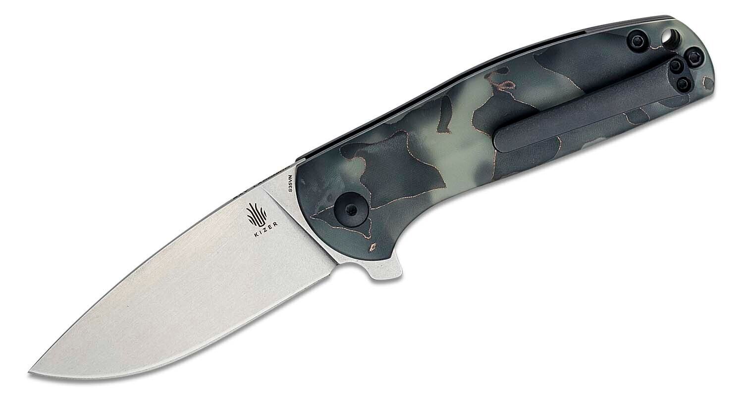 Kizer Vanguard Ray Laconico Gemini Button Lock Flipper Knife 3.125\