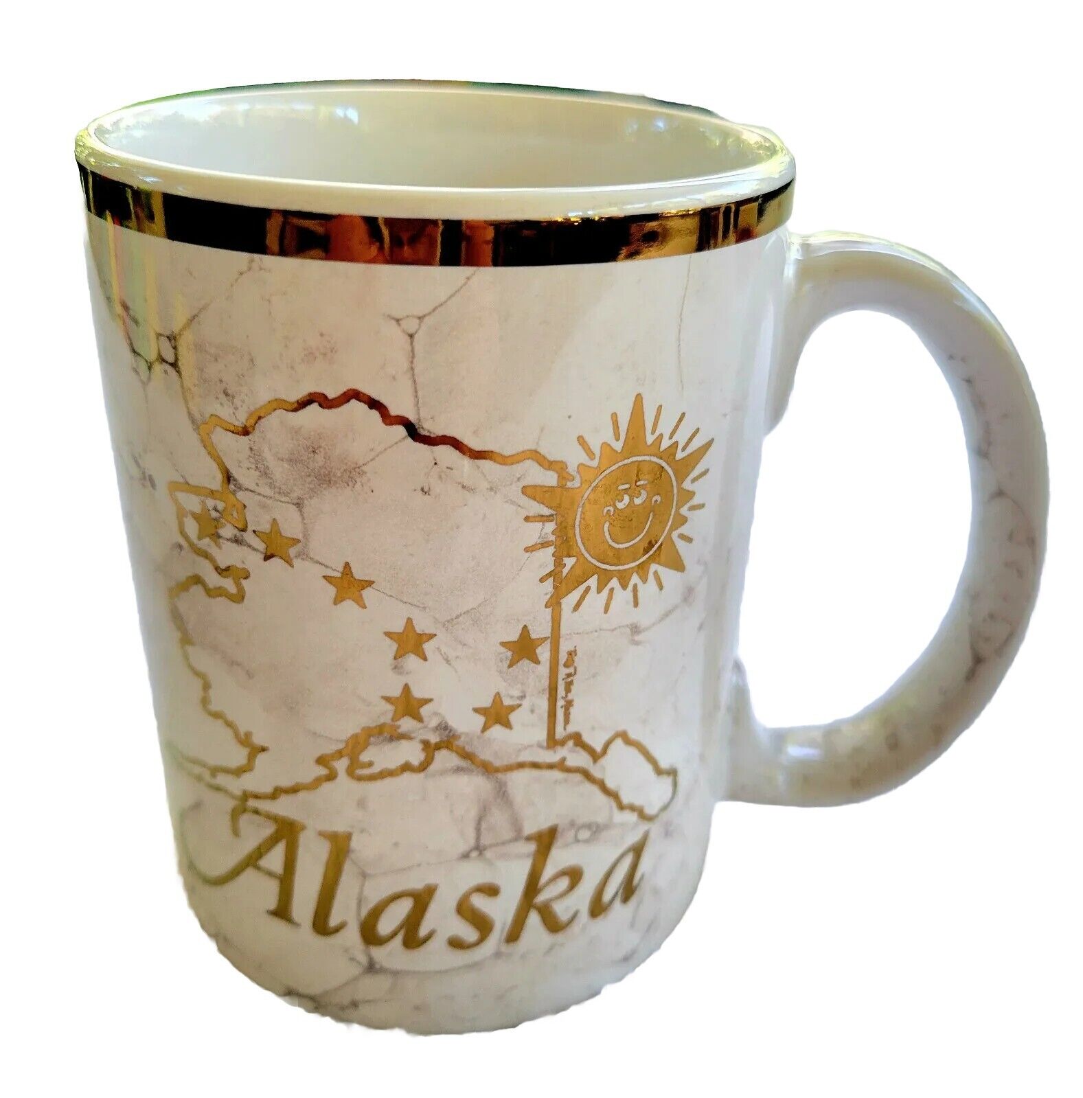 Alaska Coffee Mug Gold White Travel Souvenir 12oz Tea or Hot Beverages