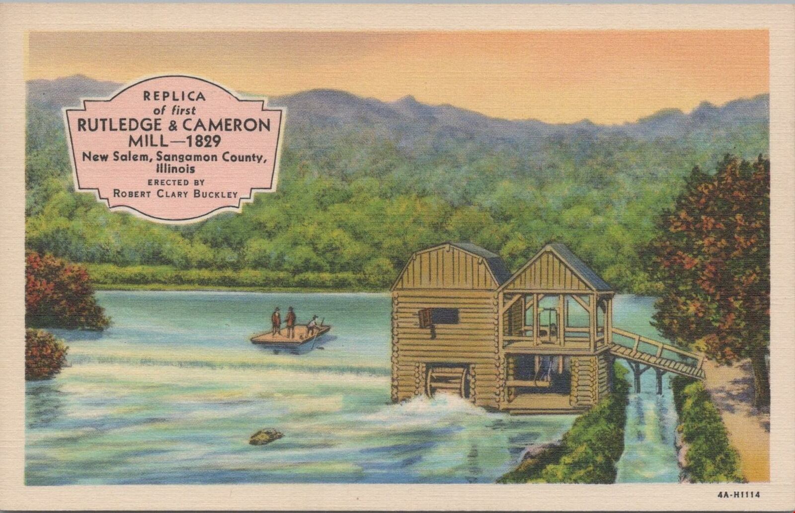 Postcard Replica First Rutledge & Cameron Mill New Salem Sangamon County IL 