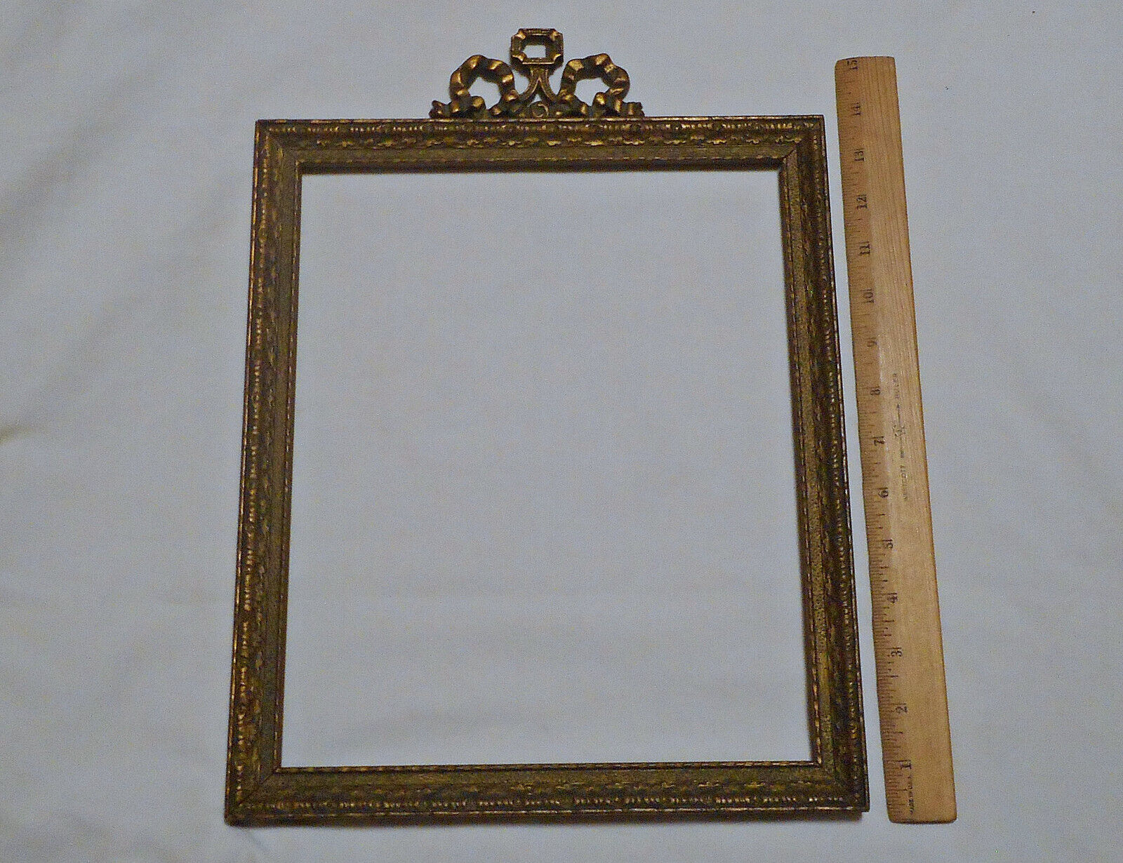 Antique Ornate Wooden Picture Frame Cast Iron Bow EJS Mfg Co NYC 85 10\