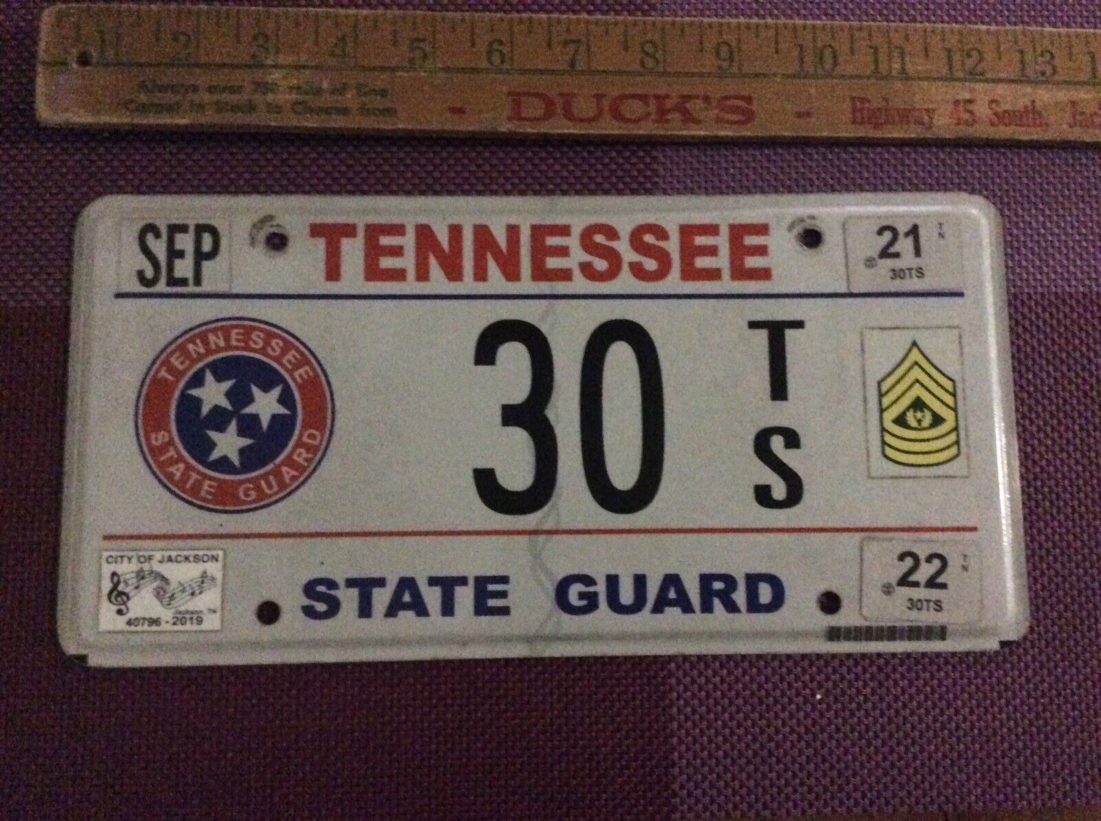 2019 Tennessee State Guard Tennessee License Plate # 30 TS Very Low Number
