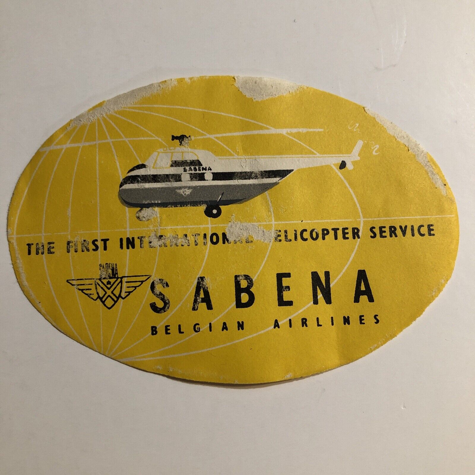 SABENA AIRLINES HELICOPTER NOS Vtg Airline Luggage Label Decal Tag 