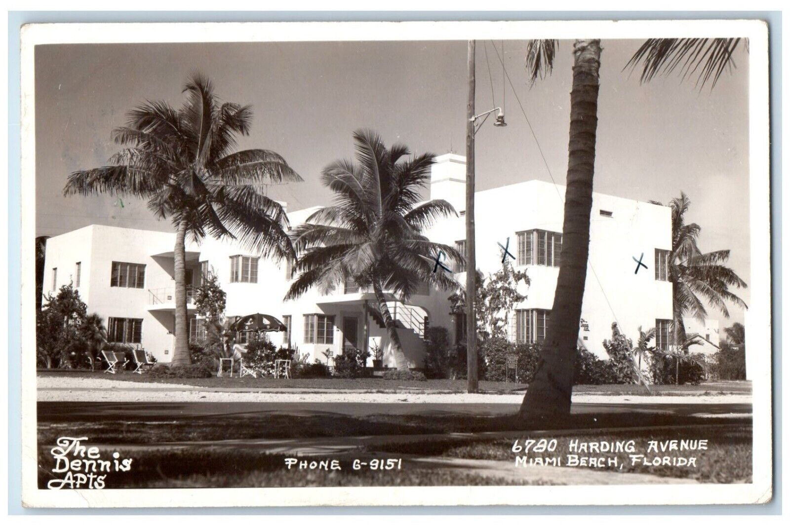 1941 The Dennis Apartments Harding Avenue Miami Beach FL RPPC Photo Postcard