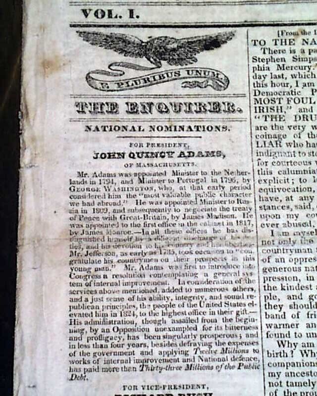Very Rare DOVER NH Strafford County New Hampshire Short Lived 1828 old Newspaper