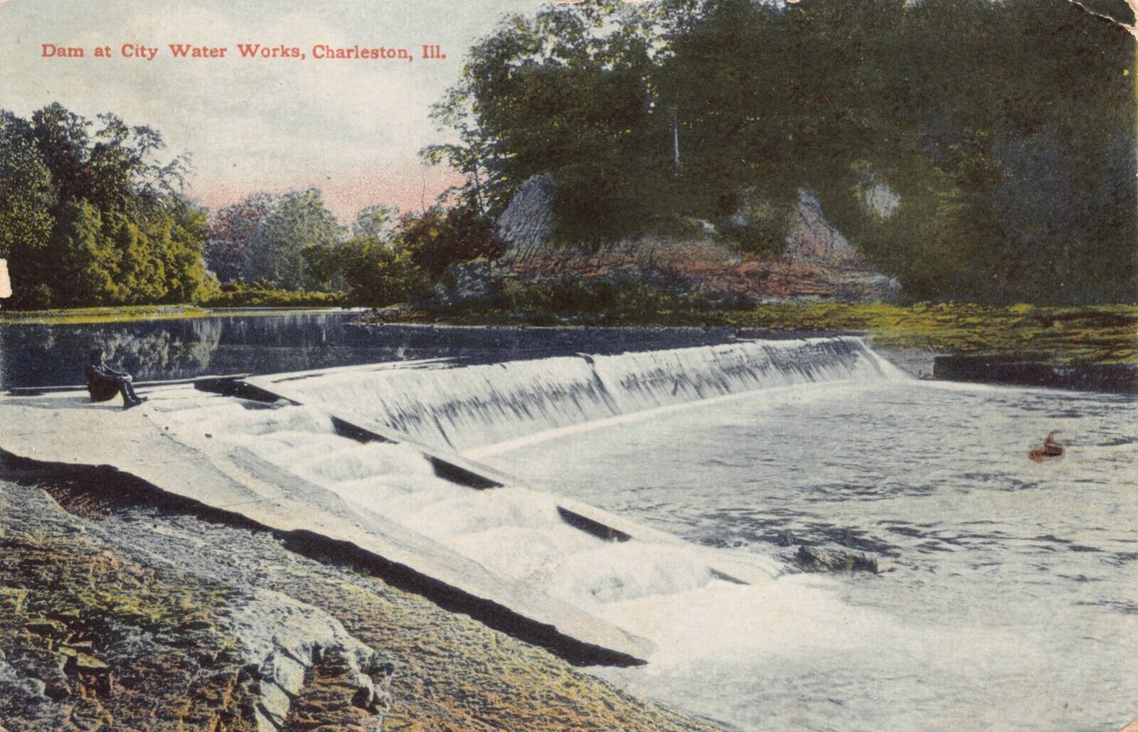 IL~ILLINOIS~CHARLESTON~DAM AT CITY WATER WORKS~MAILED 1908