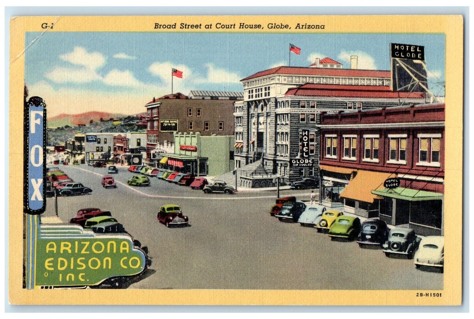 c1940\'s Broad Street At Court House Globe Arizona AZ Unposted Buildings Postcard