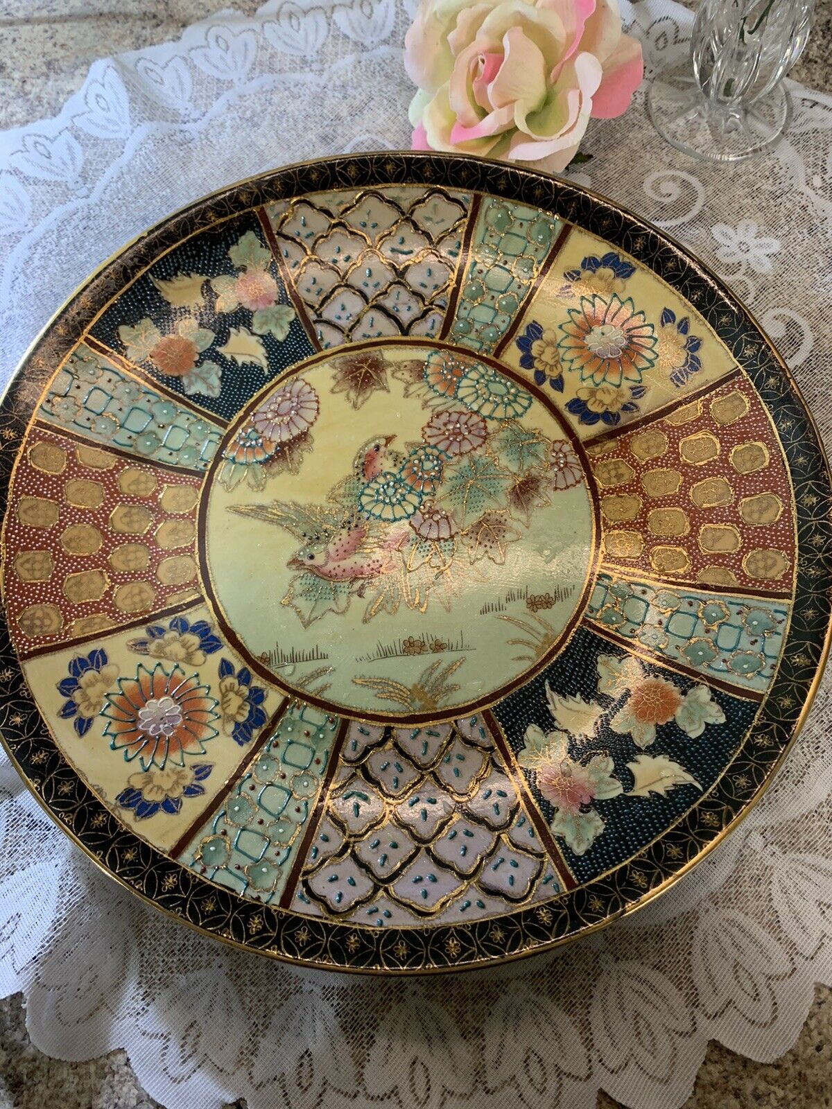 Large Chinese Gold Imari Hand Painted Decorative Porcelain Charger Plate
