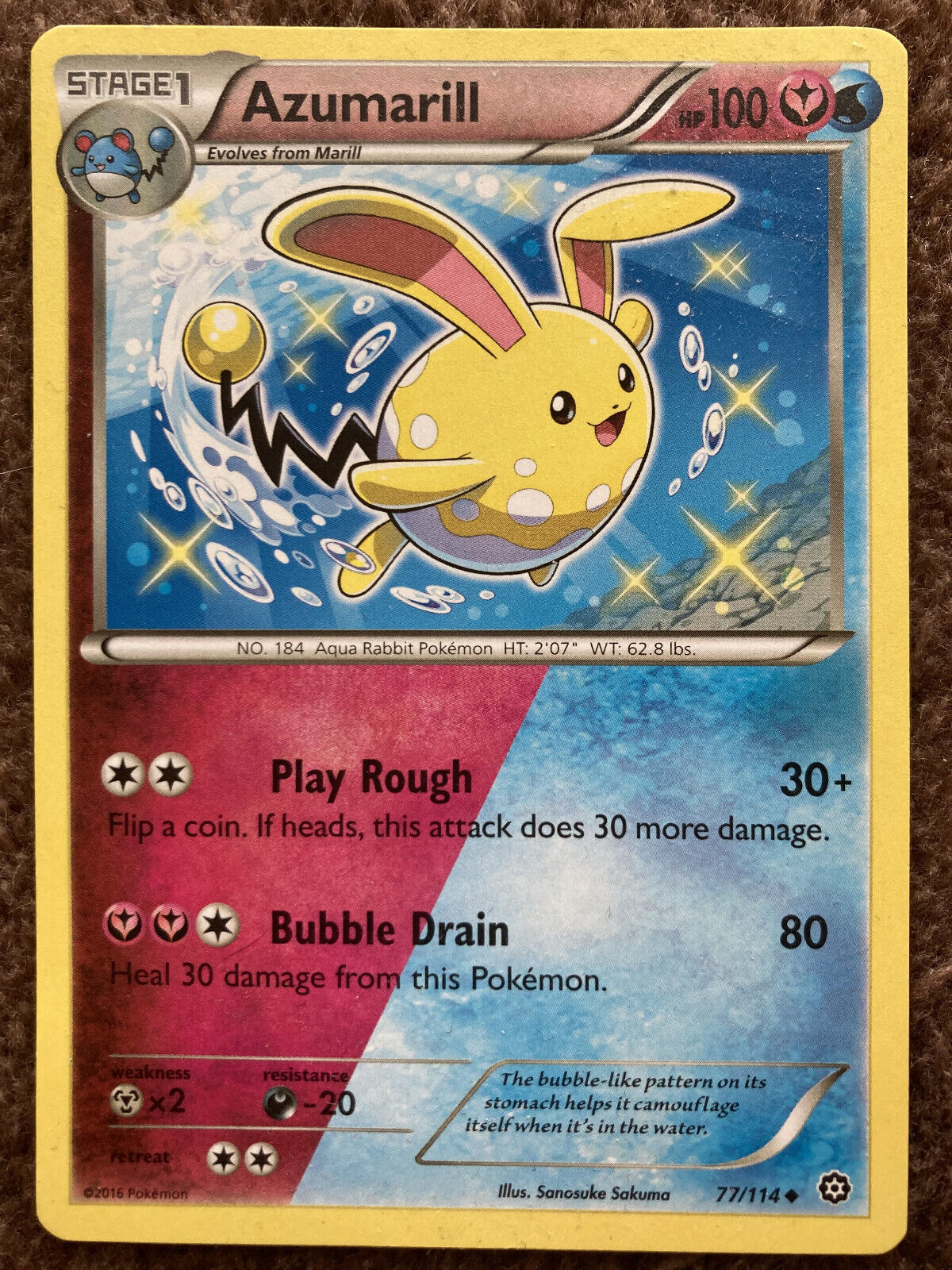 Pokemon Shiny Azumarill 77/114 2016 Card - NM