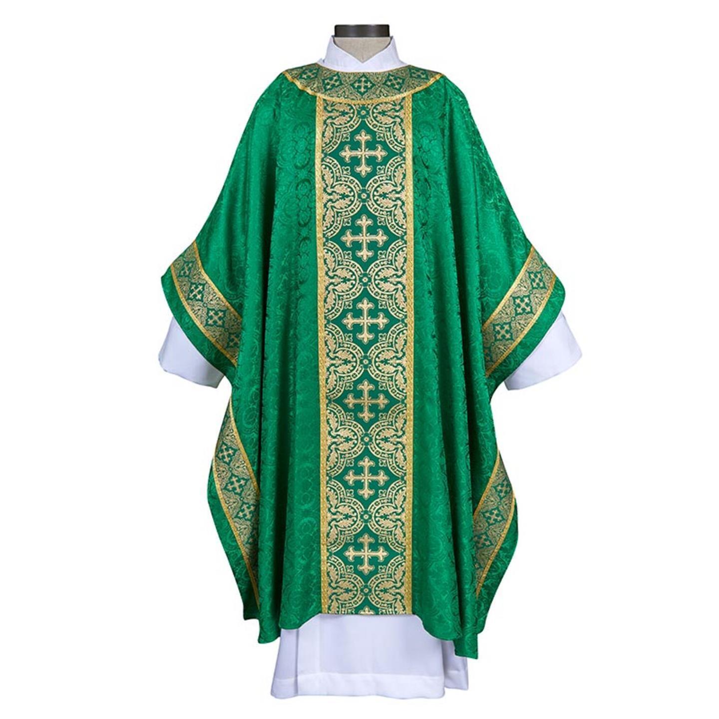 Excelsis Gothic Green Chasuble Polyester Jacquard, Woven Banding Size:59 x 51\