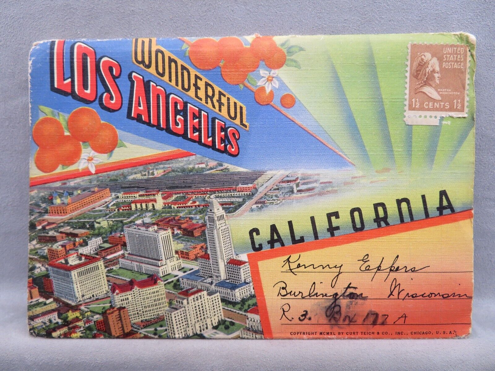 Postcard Linen Folder Fold Out Wonderful Los Angeles California