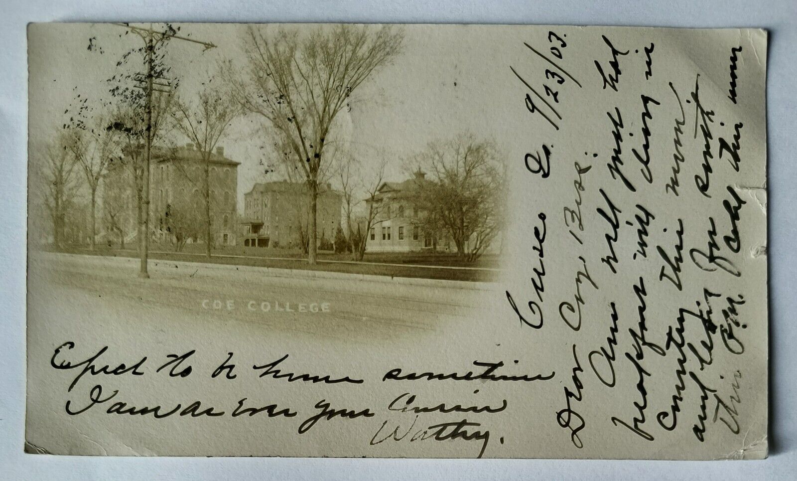 RPPC Cedar Rapids Iowa IA Coe College 1903 Vintage Postcard L7
