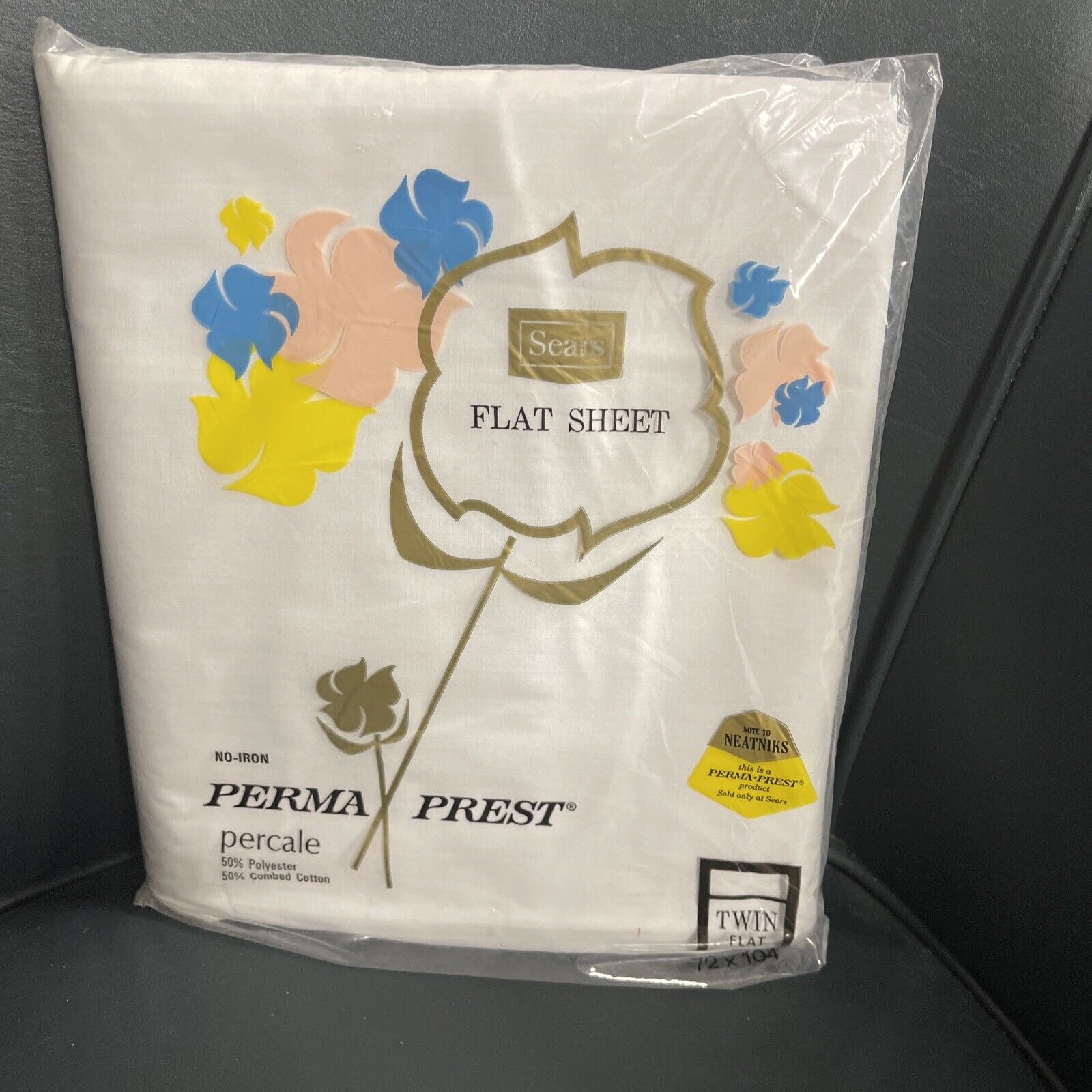 Sears Vintage Perma Prest Flat Sheet Twin Percale New Open Package