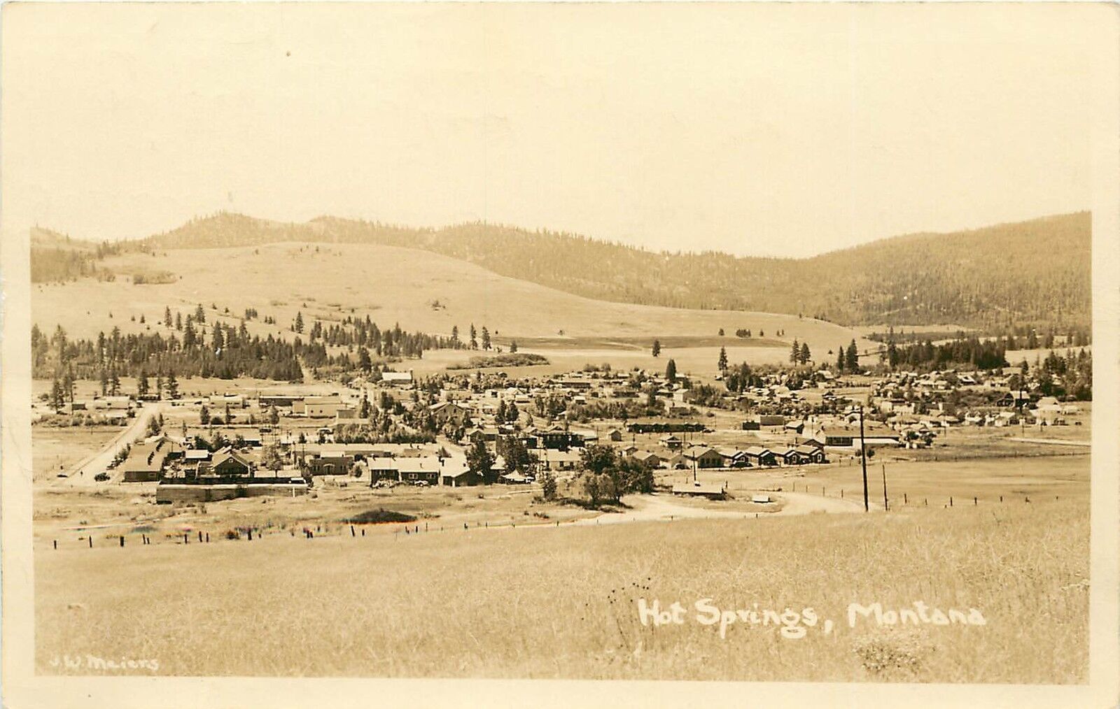 1940s RPPC Postcard; Town View Hot Springs MT Sanders County JW Meiers Photo