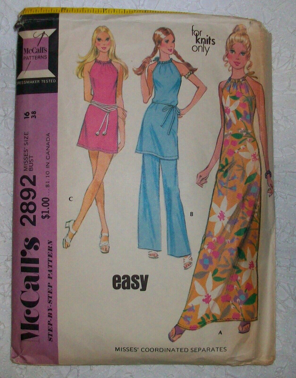 😎 McCalls Vintage 70s Sewing Pattern 2892  Maxi Mini Halter Dress Pants Sz 16