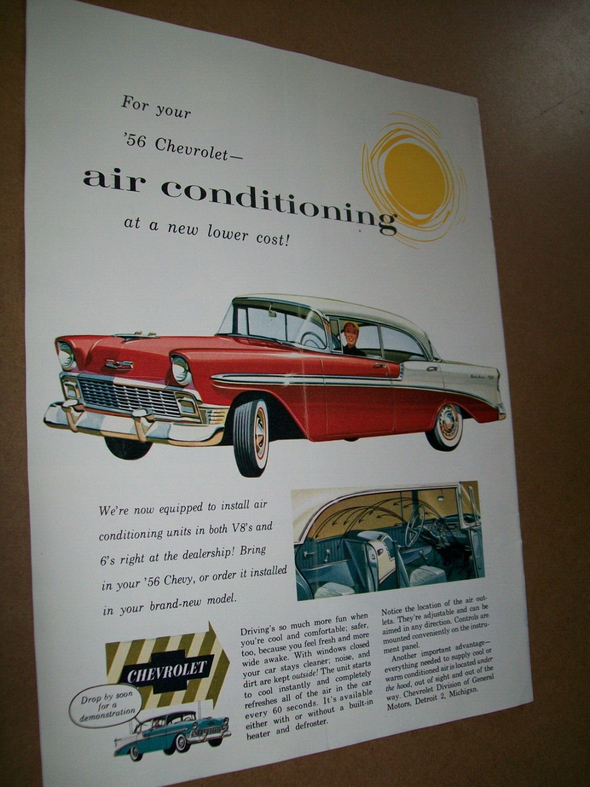 mid-size-mag car ad - 1956 Chevy - air conditioning - center bend mark